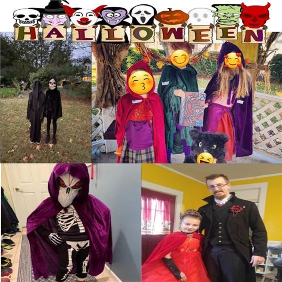 Hooded Long Velvet Cape for Christmas Halloween Costumes For Children Cosplay - Picture 4 of 6